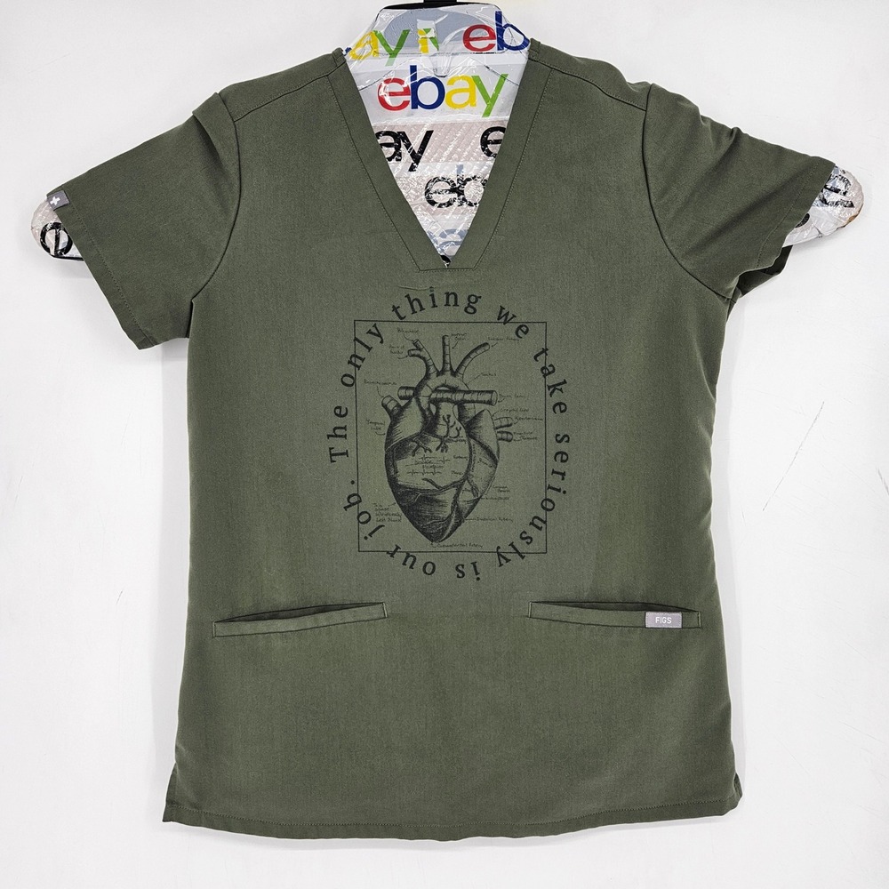 Figs Scrub Top Womens XS Casma Three Pocket Technical Uniforms‎ Moss Green